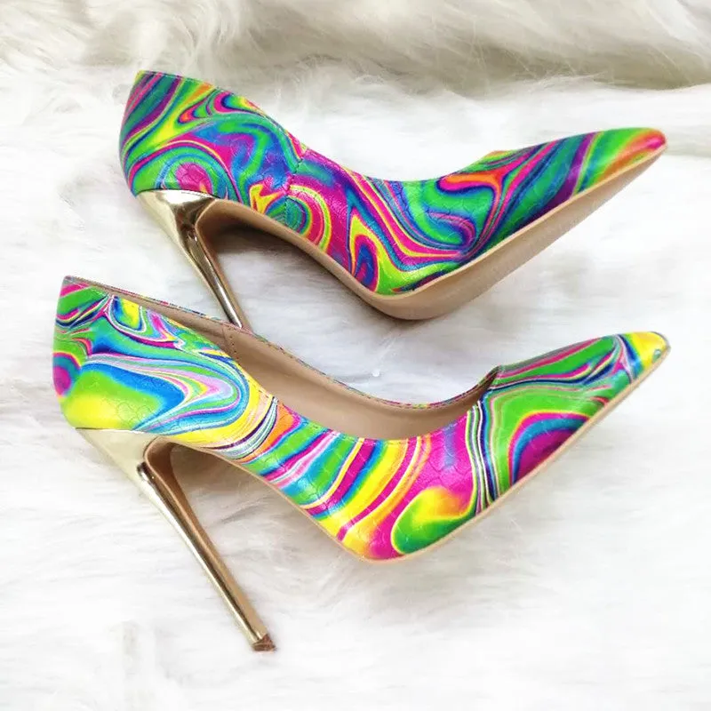 High-heels with Colorful Patterns Fashion Women Party Shoes