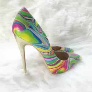 High-heels with Colorful Patterns Fashion Women Party Shoes