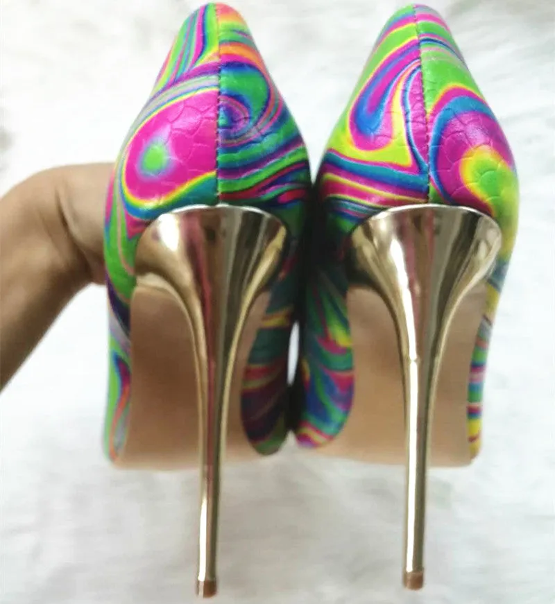 High-heels with Colorful Patterns Fashion Women Party Shoes