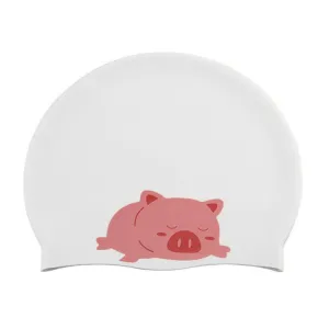 Hy08 Cute Cartoon Print Silicone Swimming Cap, Spec: White Pig