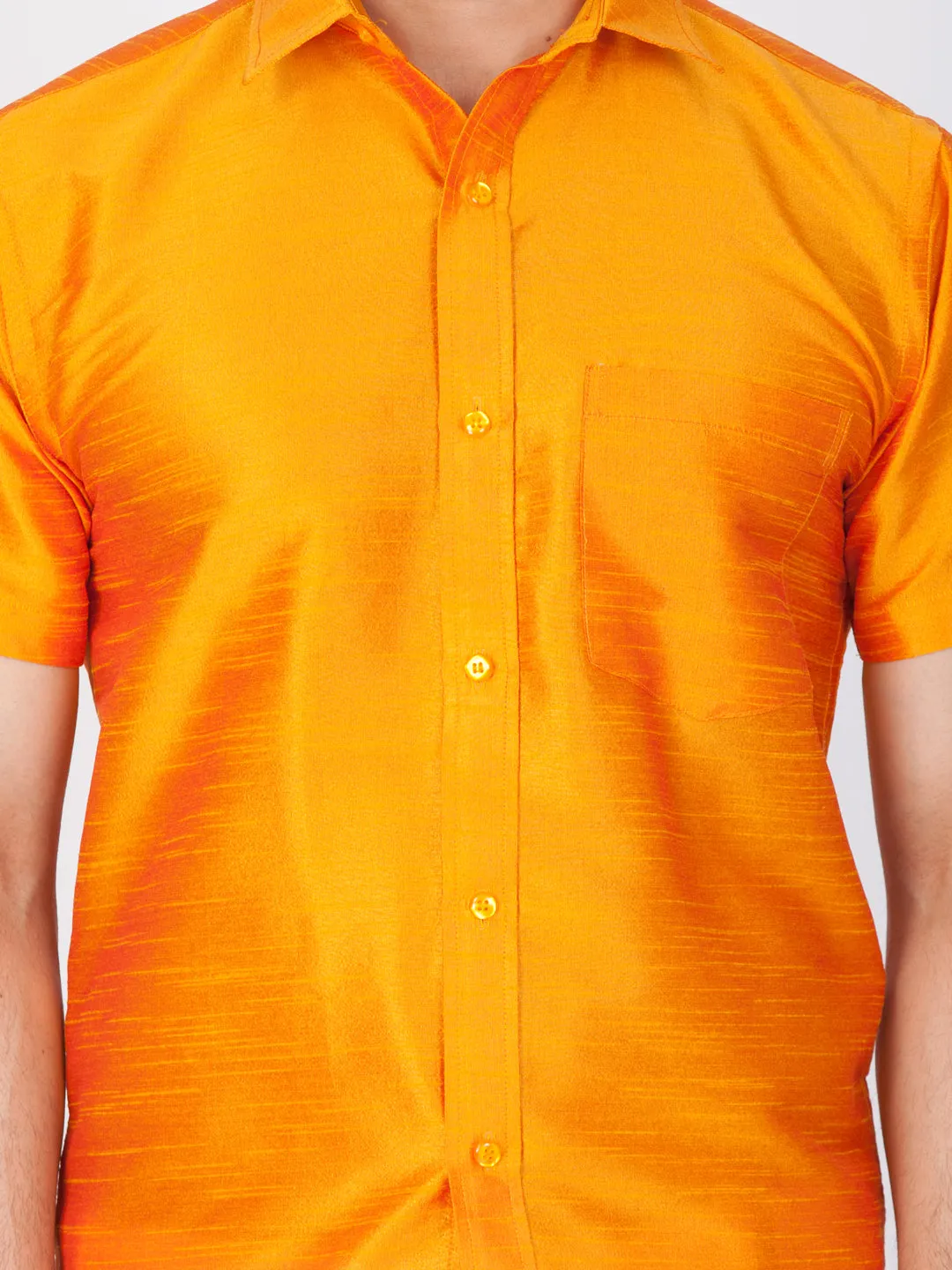 Jashvi Men's Orange Silk Blend Ethnic Shirt