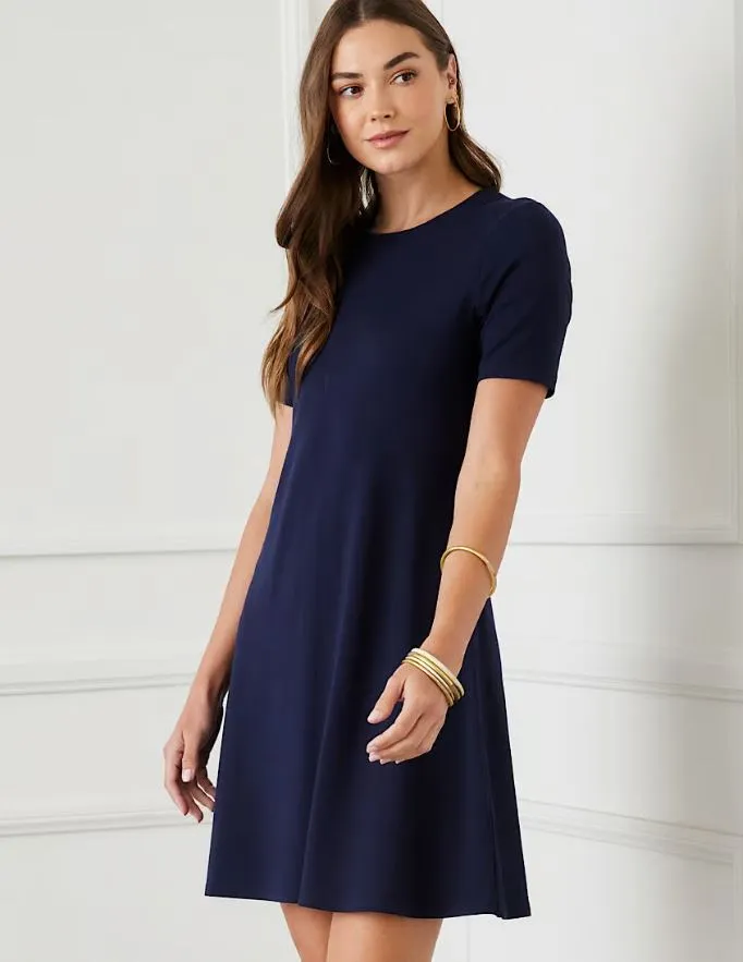 Karen Kane Short Sleeve A-Line Dress Navy