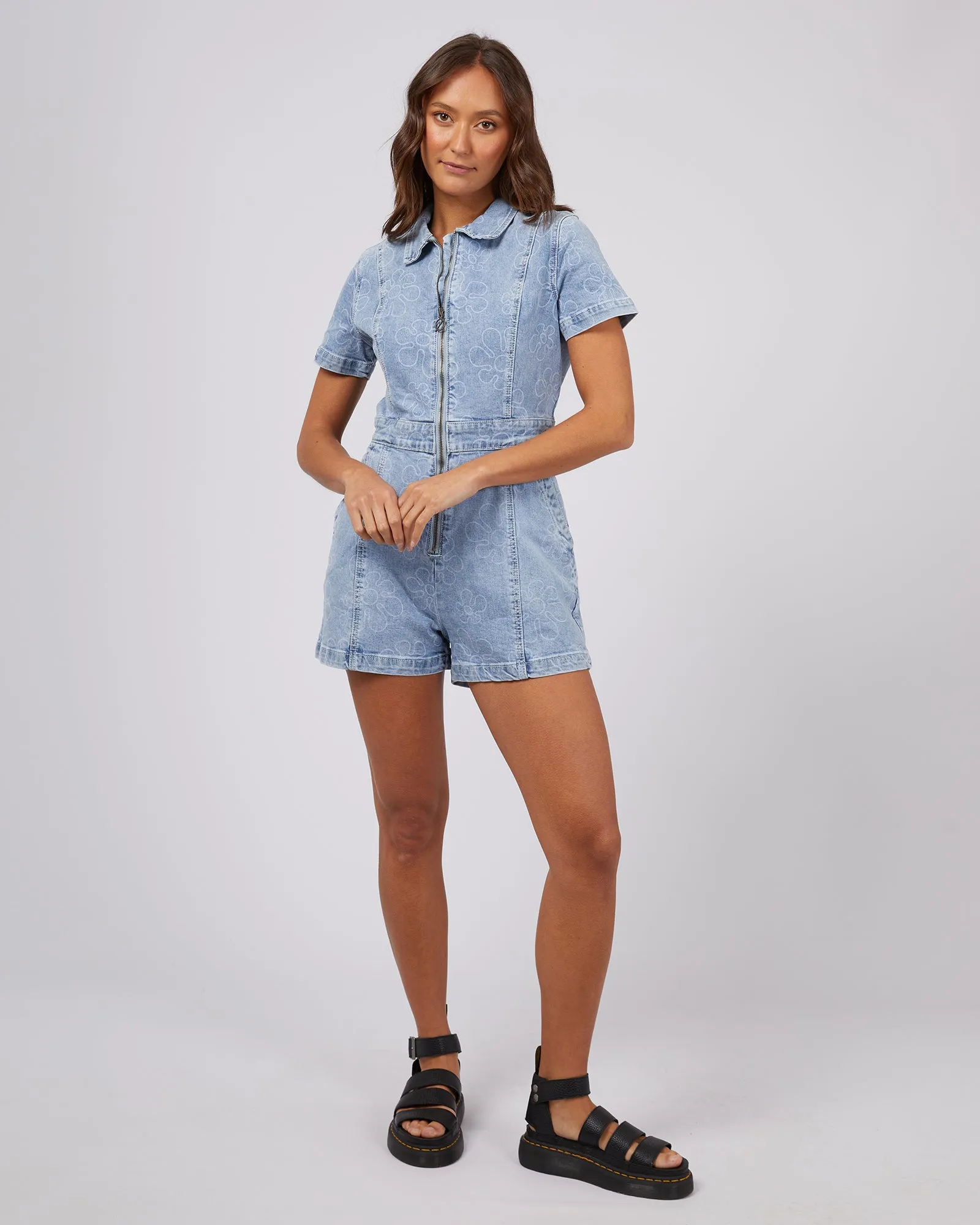 Kendrick Denim Playsuit Light Blue