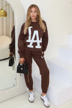 LA chocolate printed sweater joggers loungewear