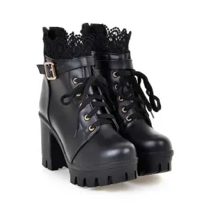 Lace-Up Martens Boots Heels with Hollow Design, 5-8cm Heels