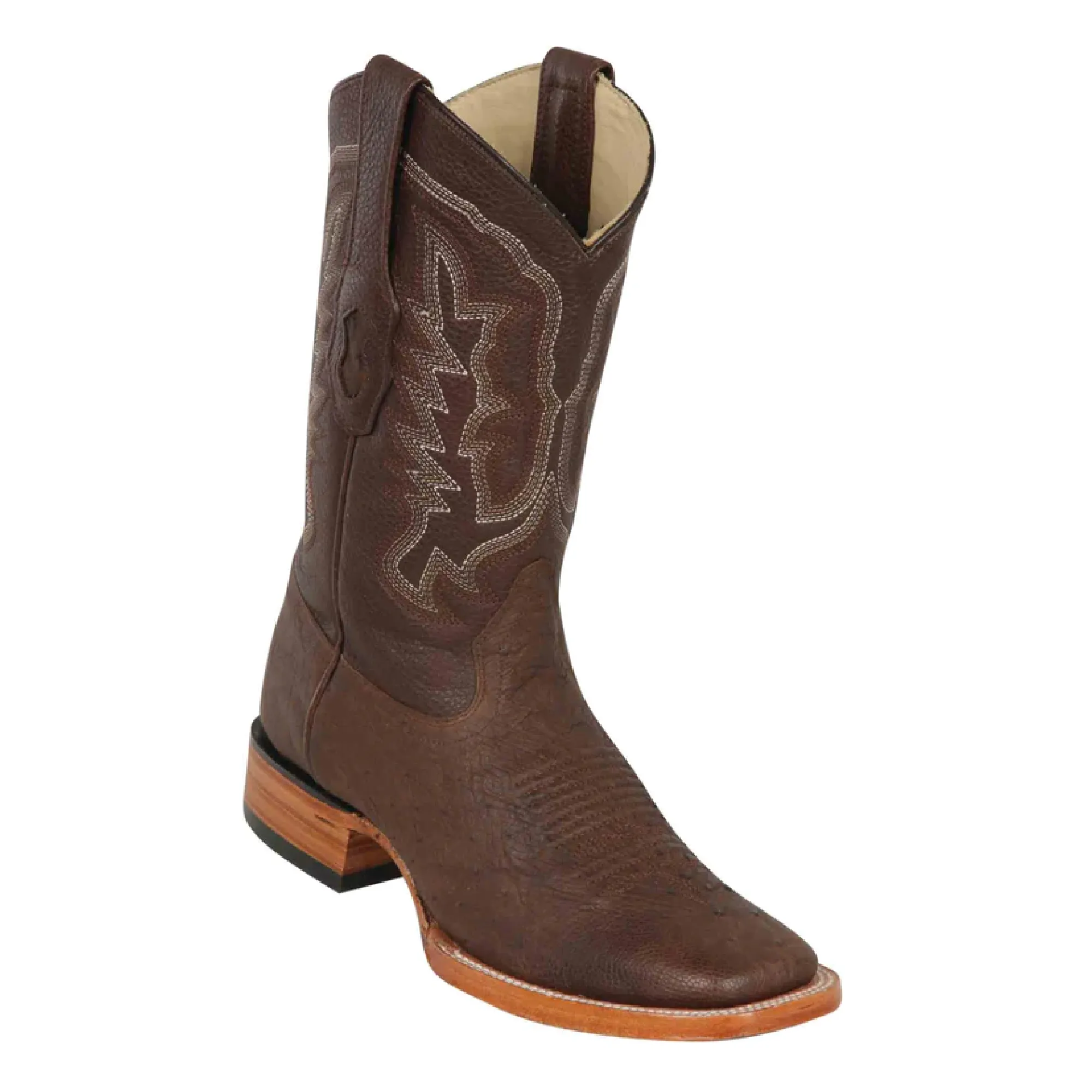 Los Altos Boots Mens #82G79707 Wide Square Toe | Genuine Smooth Ostrich Leather Boots | Color Grasso Brown