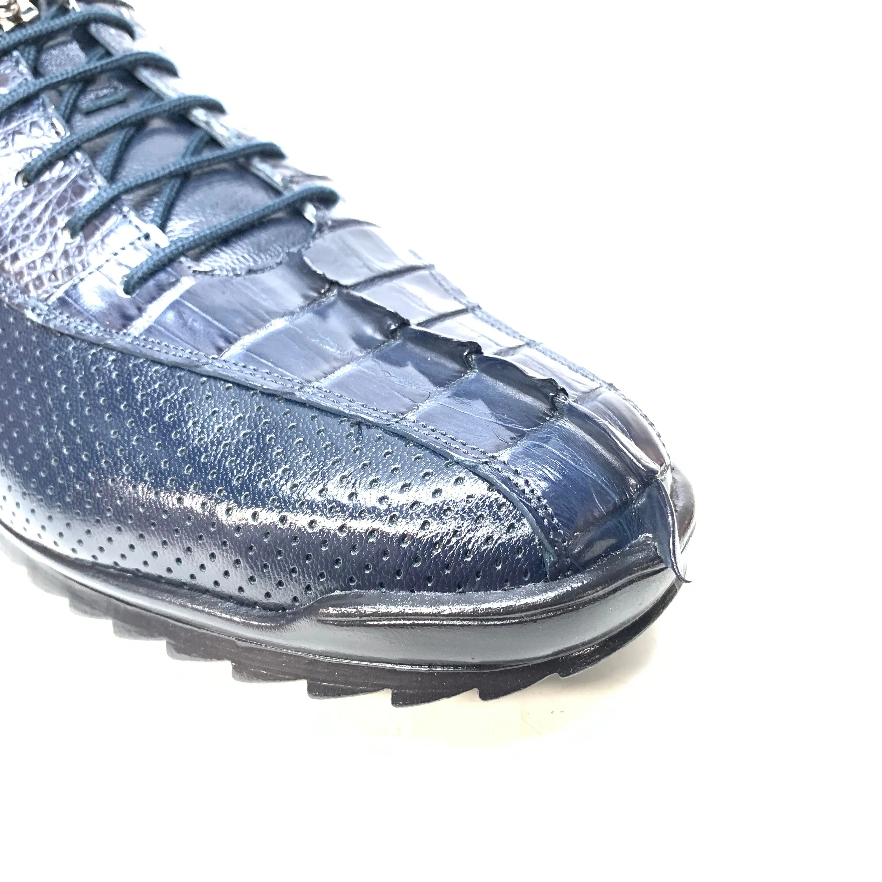 Los Altos Navy Blue Perforated Crocodile Tail Sneakers