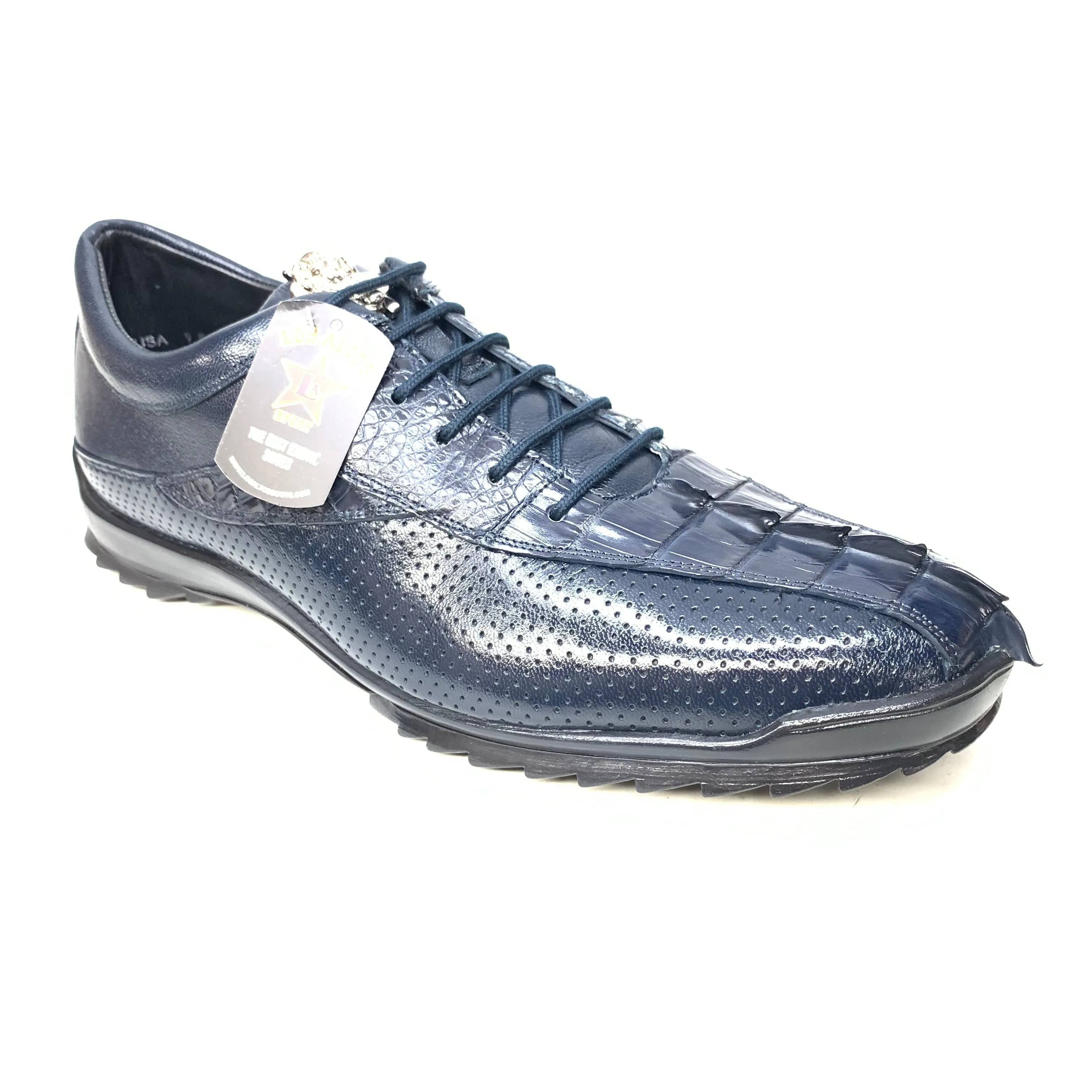 Los Altos Navy Blue Perforated Crocodile Tail Sneakers