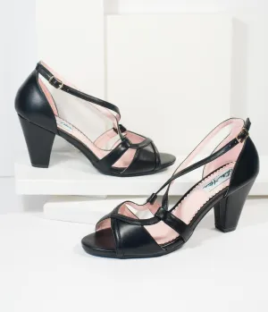 Lulu Hun Black Leatherette Peep Toe Savannah High Heel