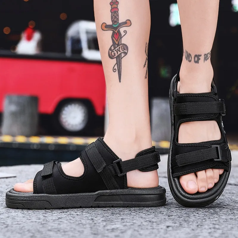 Men Black Graffiti Velcro Sandals