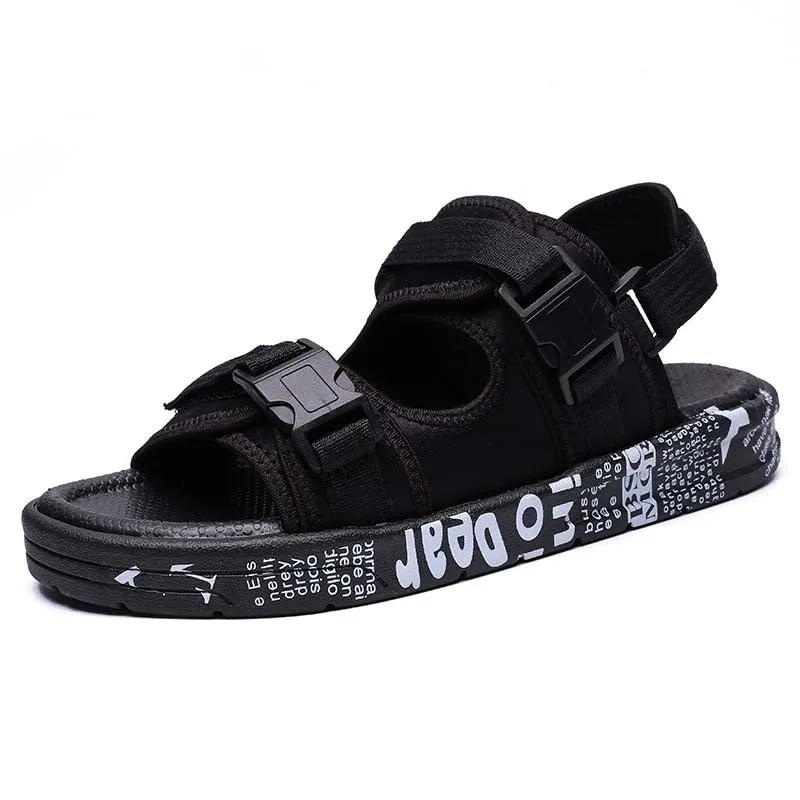 Men Black Graffiti Velcro Sandals