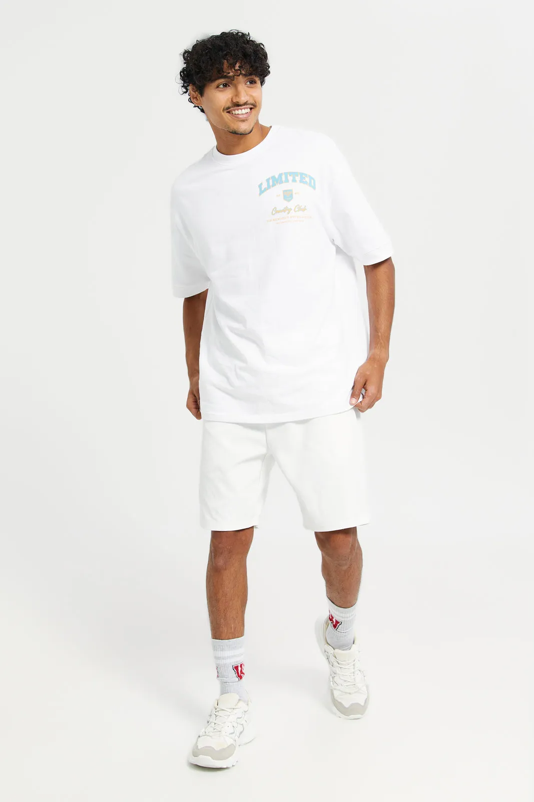 Men White Pull On Shorts