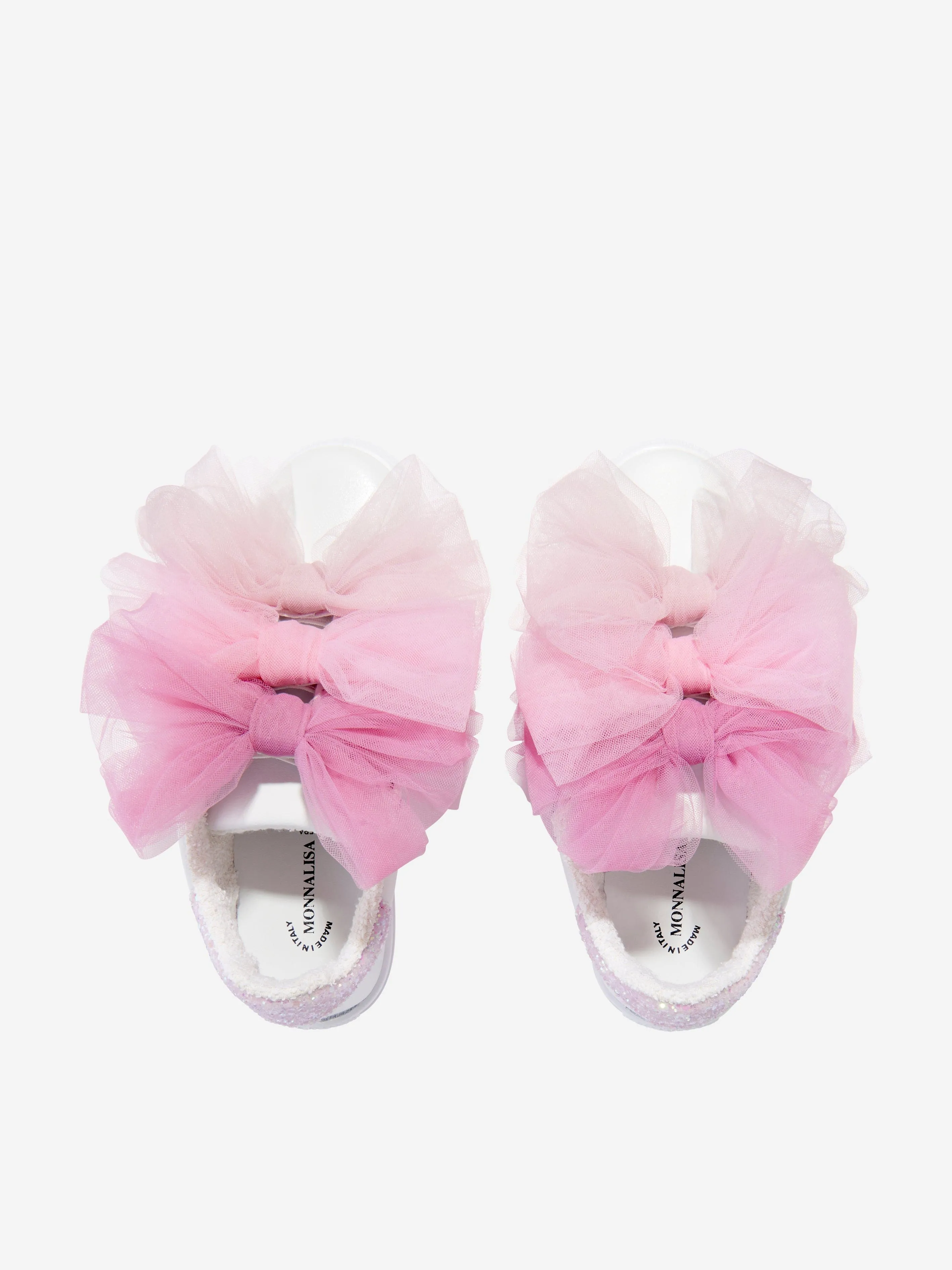 Monnalisa Girls Leather And Tulle Bow Trainers In White