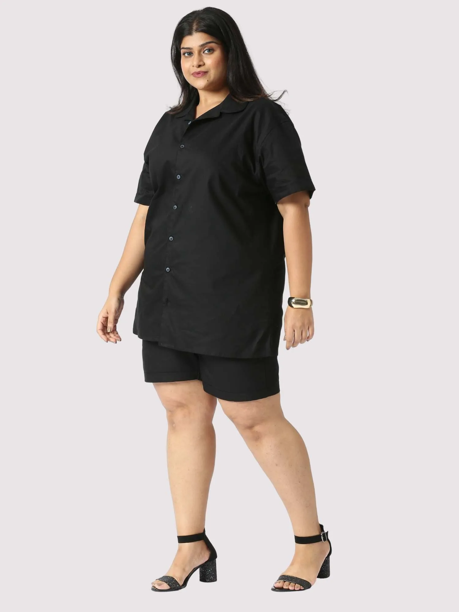 Nero Solid Plus Size Women's Half Co-ord Set