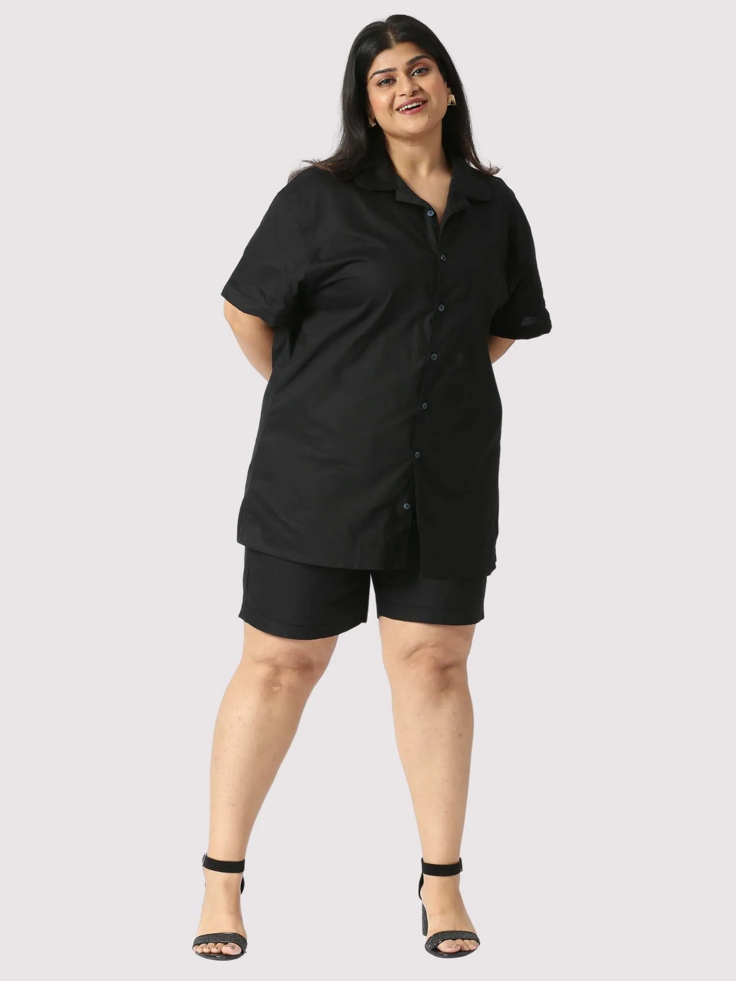 Nero Solid Plus Size Women's Half Co-ord Set