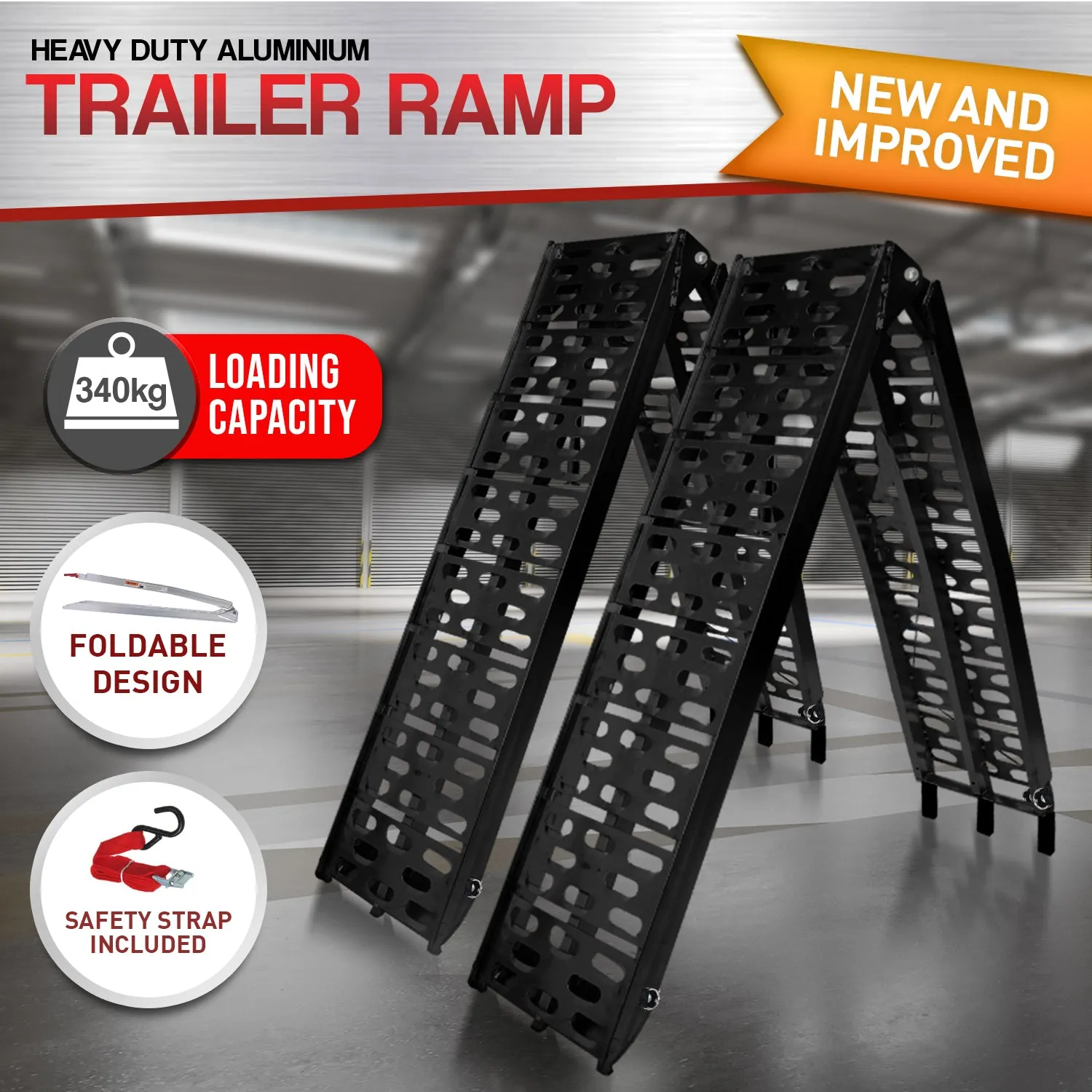 Non-Slip Aluminium Folding ATV Ramps 272kg Set of 2