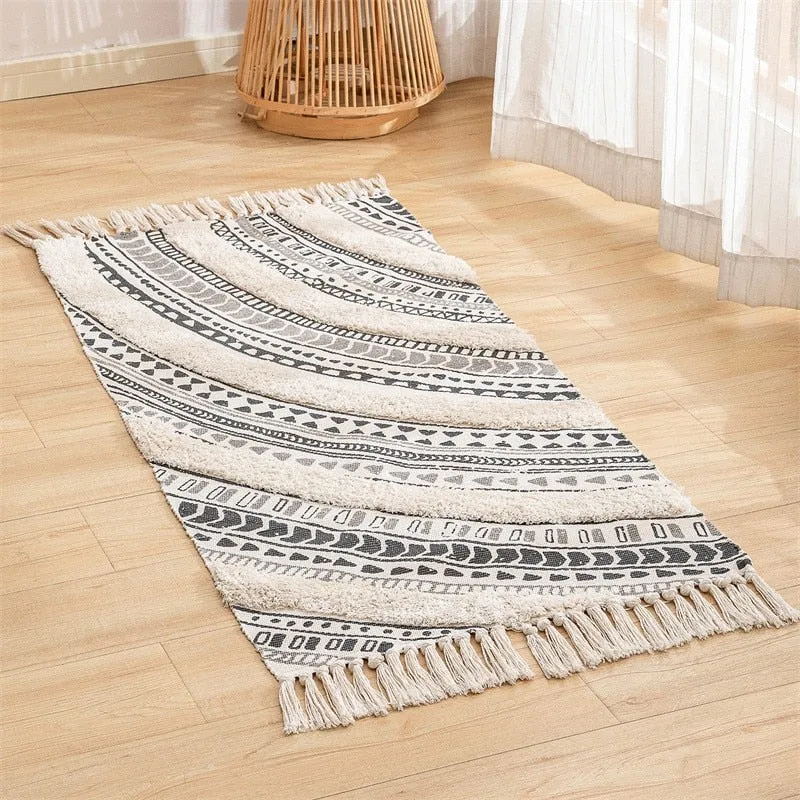 Nordic Patterned Non-Slip Tassel Doormat