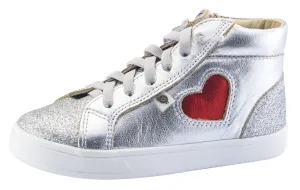 Old Soles Girl's Hearty High Top Leather Sneakers, Glam Argent