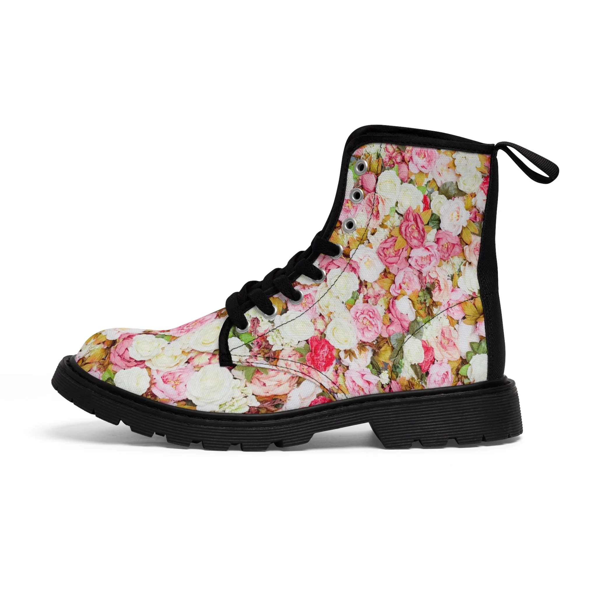 Pink Flowers - Inovax Woman's Canvas Boots