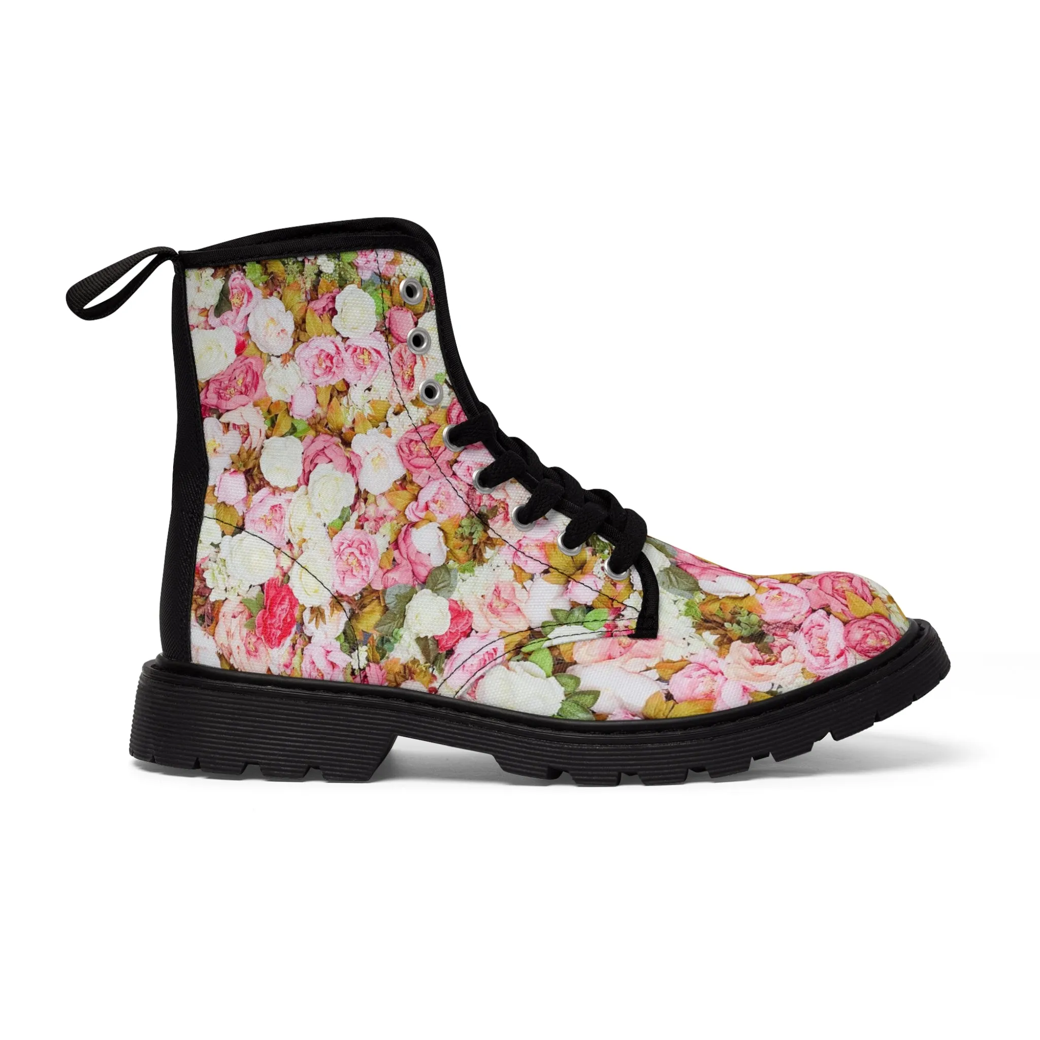 Pink Flowers - Inovax Woman's Canvas Boots