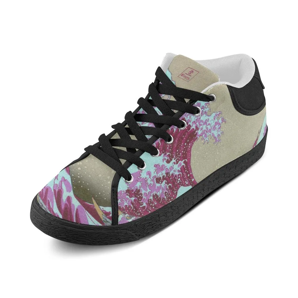 Pink Wave Off Kanagawa Canvas Sneakers - Womens