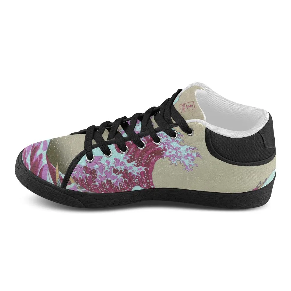 Pink Wave Off Kanagawa Canvas Sneakers - Womens