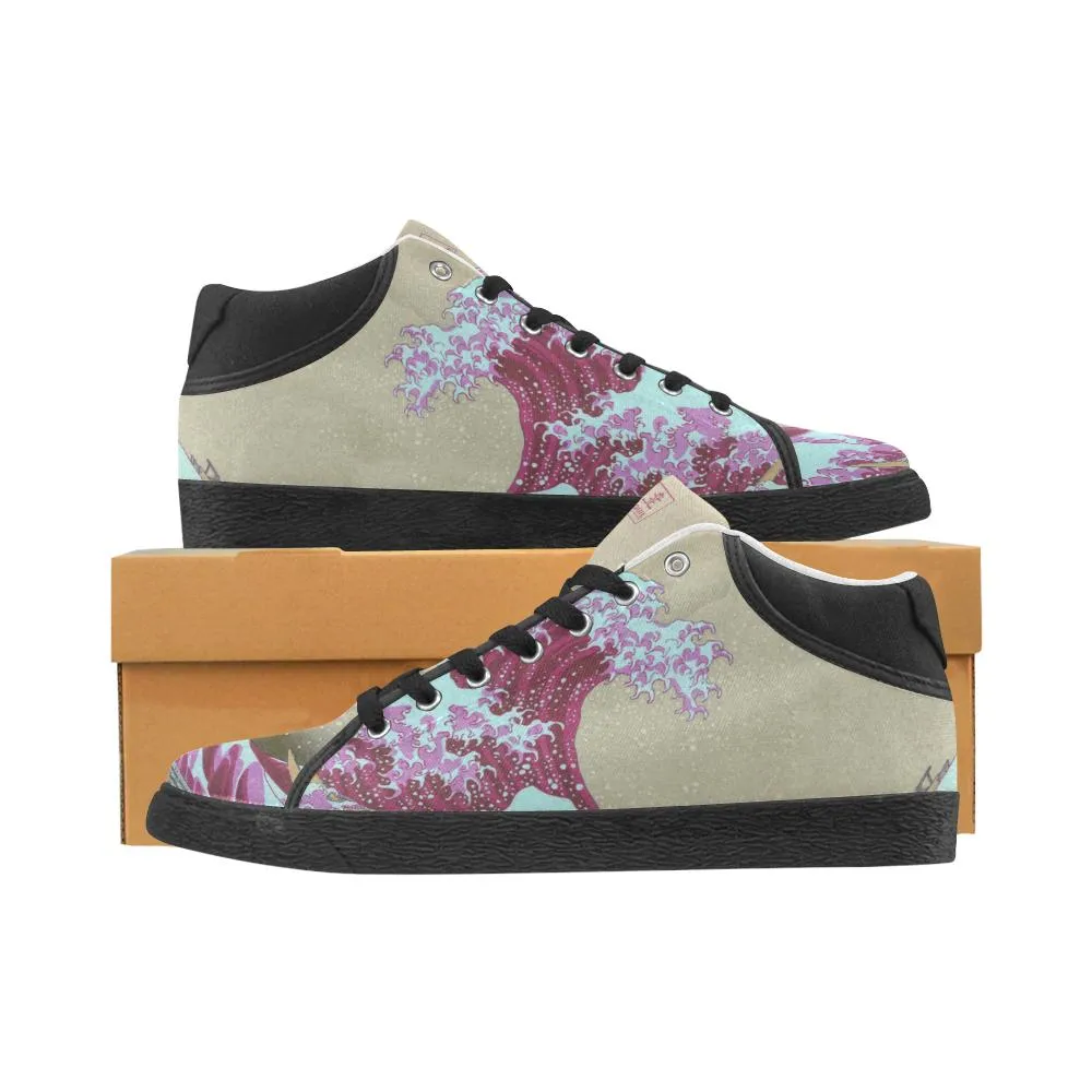 Pink Wave Off Kanagawa Canvas Sneakers - Womens