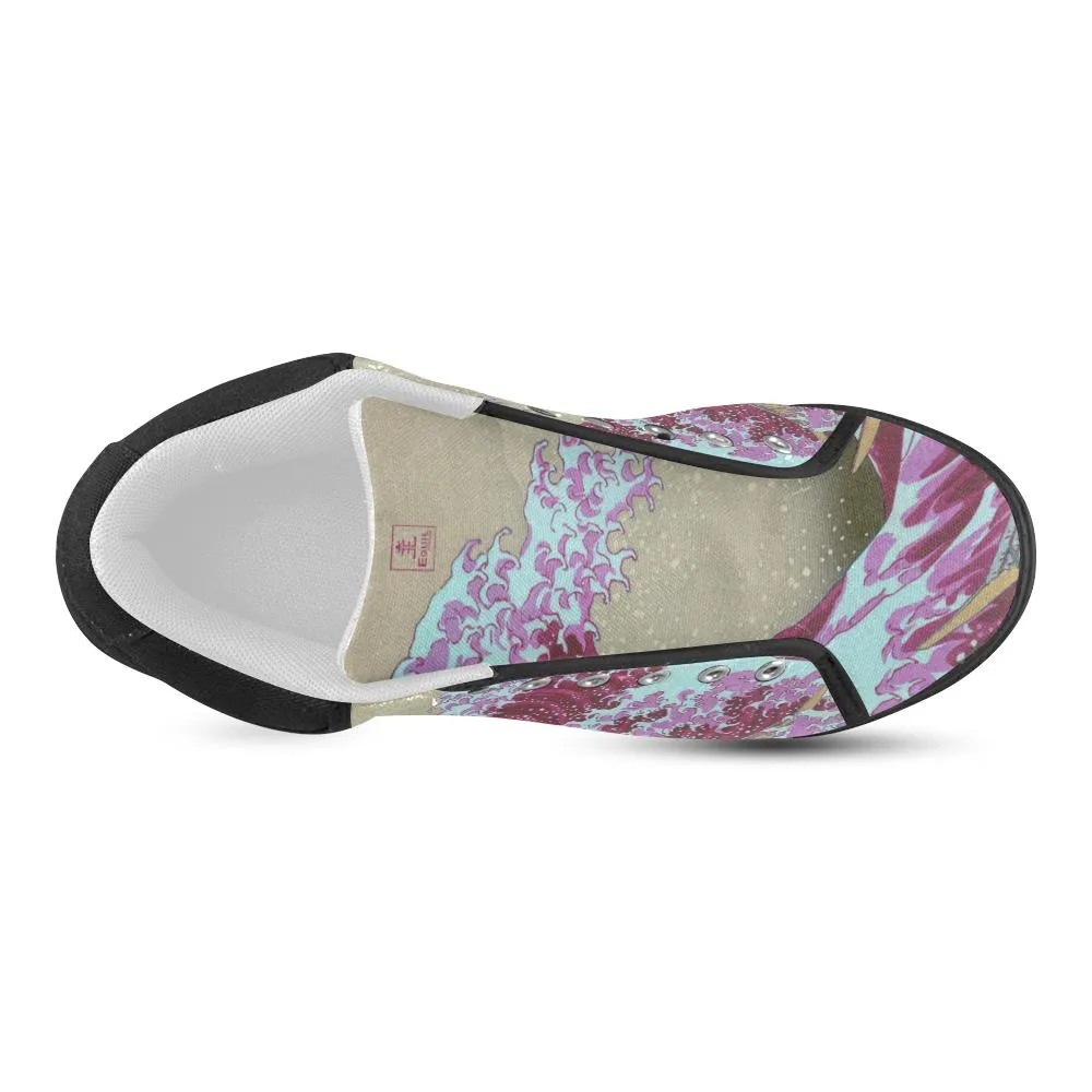 Pink Wave Off Kanagawa Canvas Sneakers - Womens