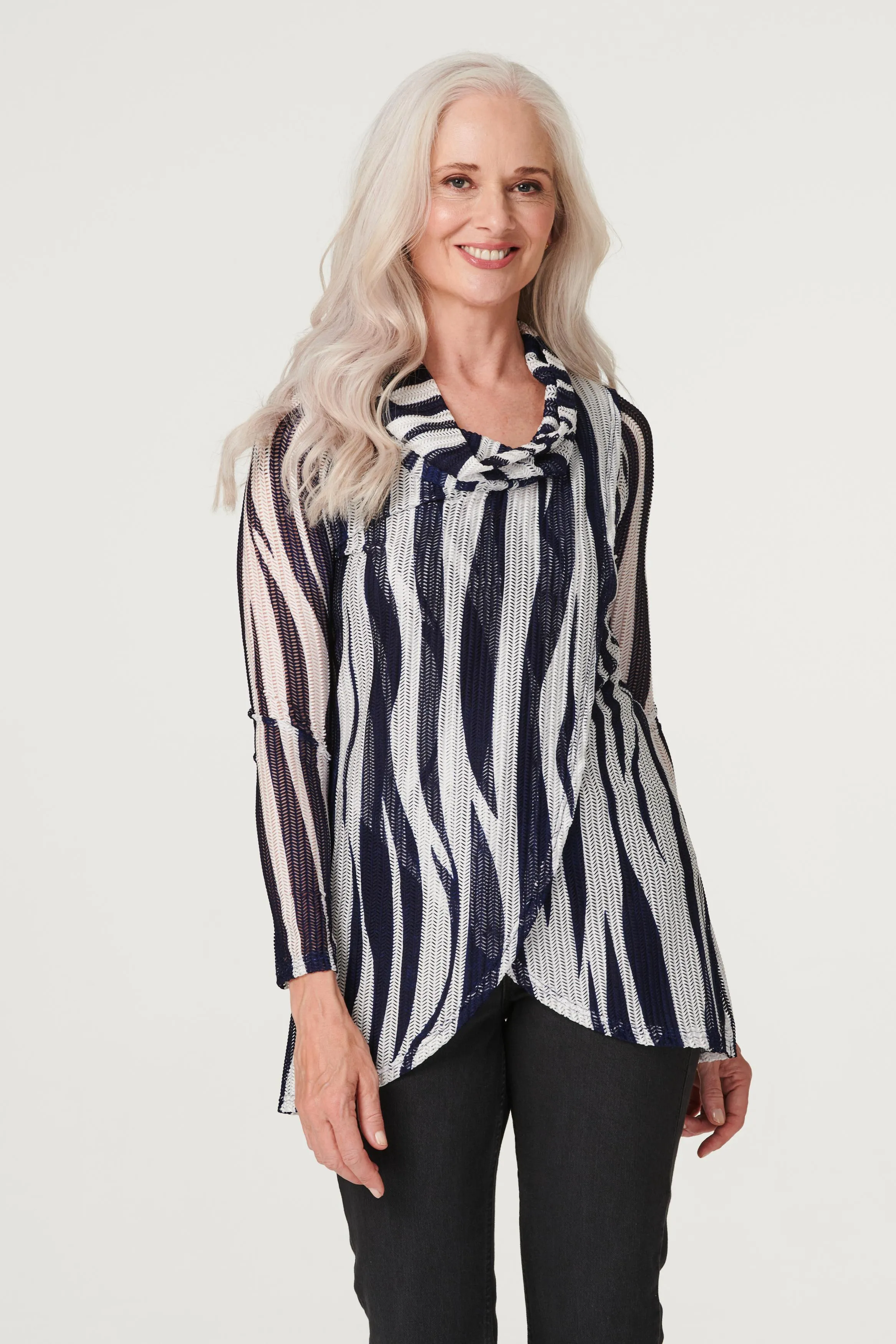 Printed Cowl Neck Layered Blouse