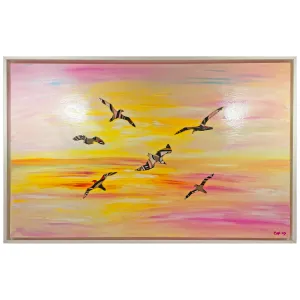 "Seagulls" Collage 1 - 36x24 Framed