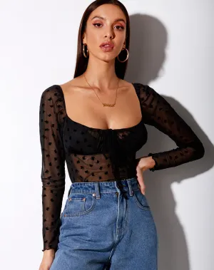 Sanila Crop Top in Black Flock Flutterby