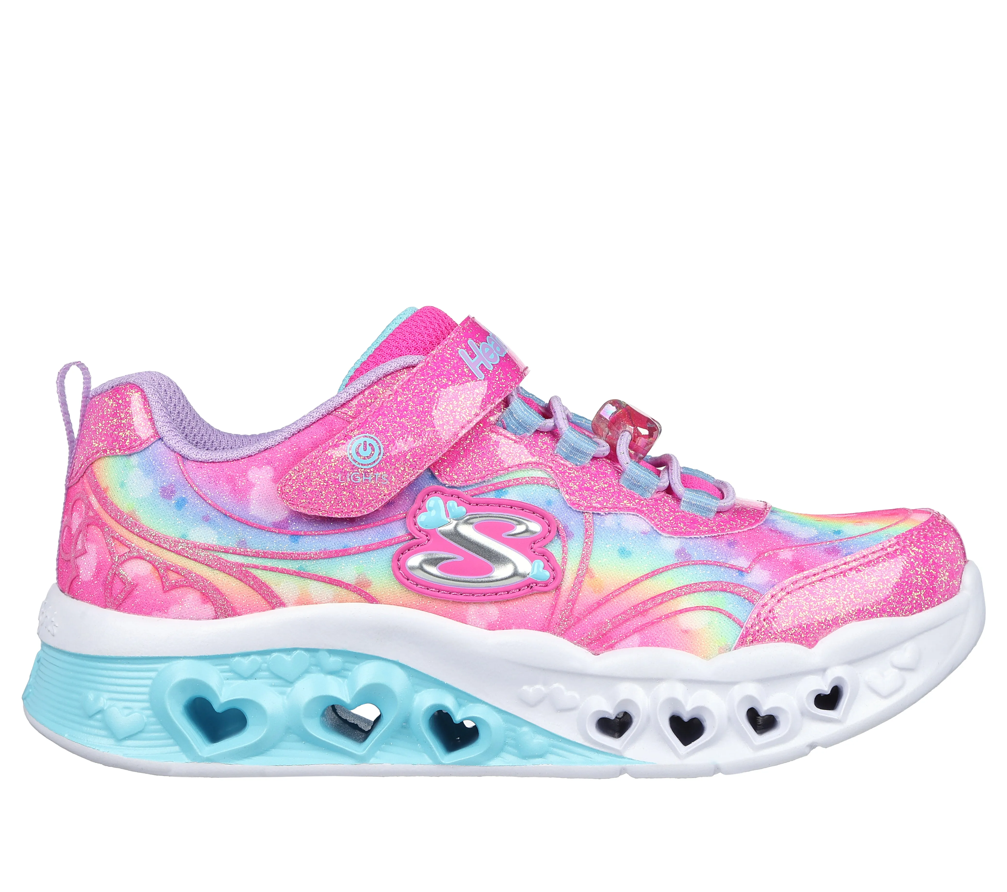 Skechers Flutter Heart Lights Groovy Girls Hot Pink Lavender Lights Trainer