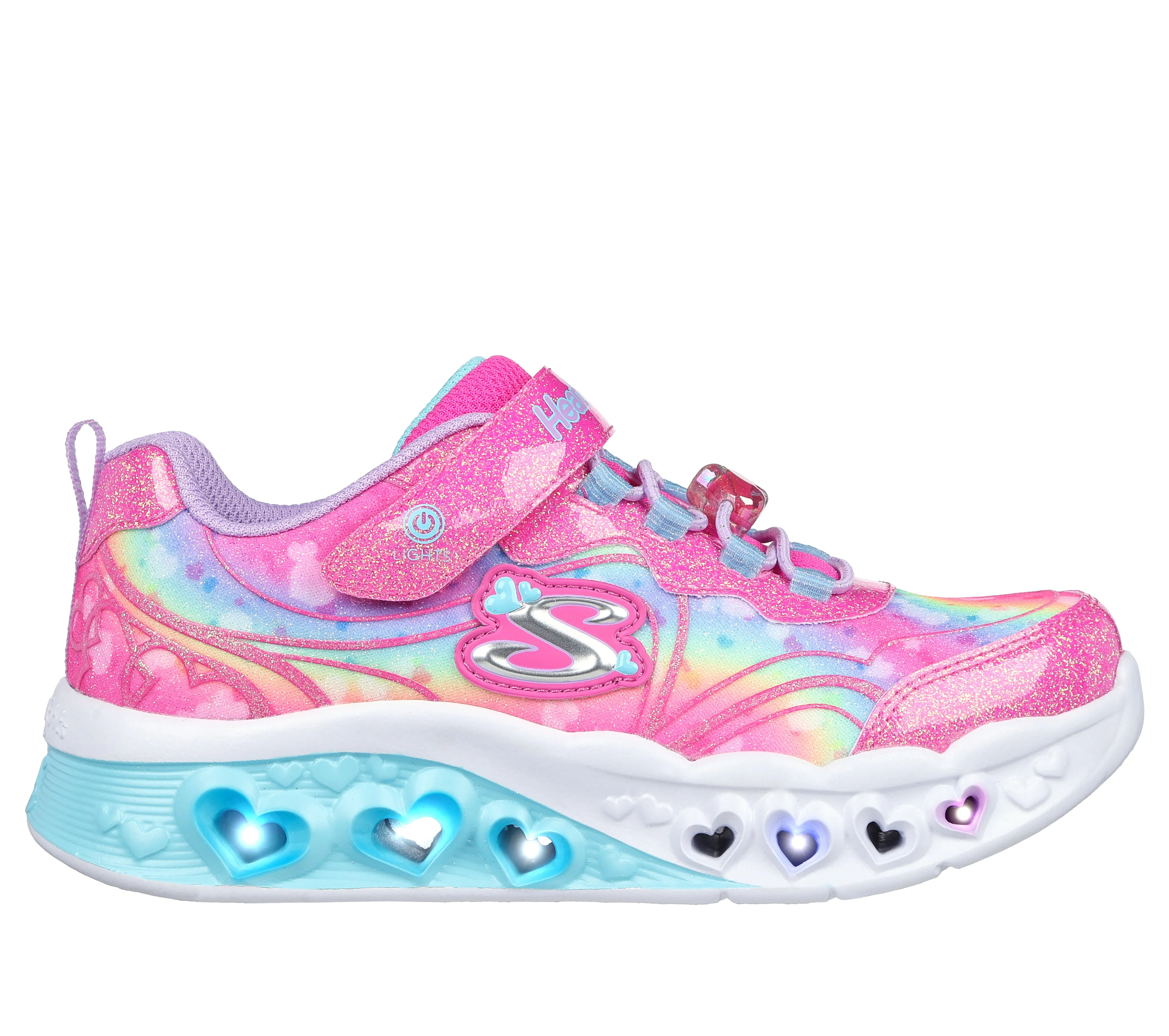 Skechers Flutter Heart Lights Groovy Girls Hot Pink Lavender Lights Trainer