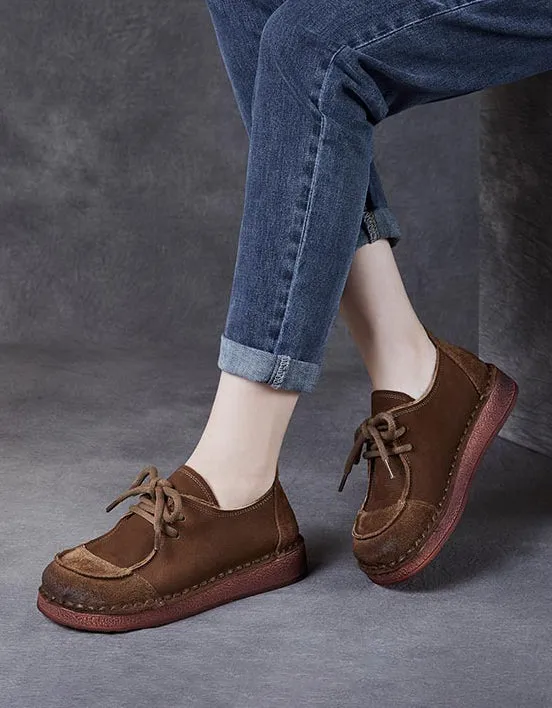 Soft Leather Lace-up Handmade Retro Flat Shoes