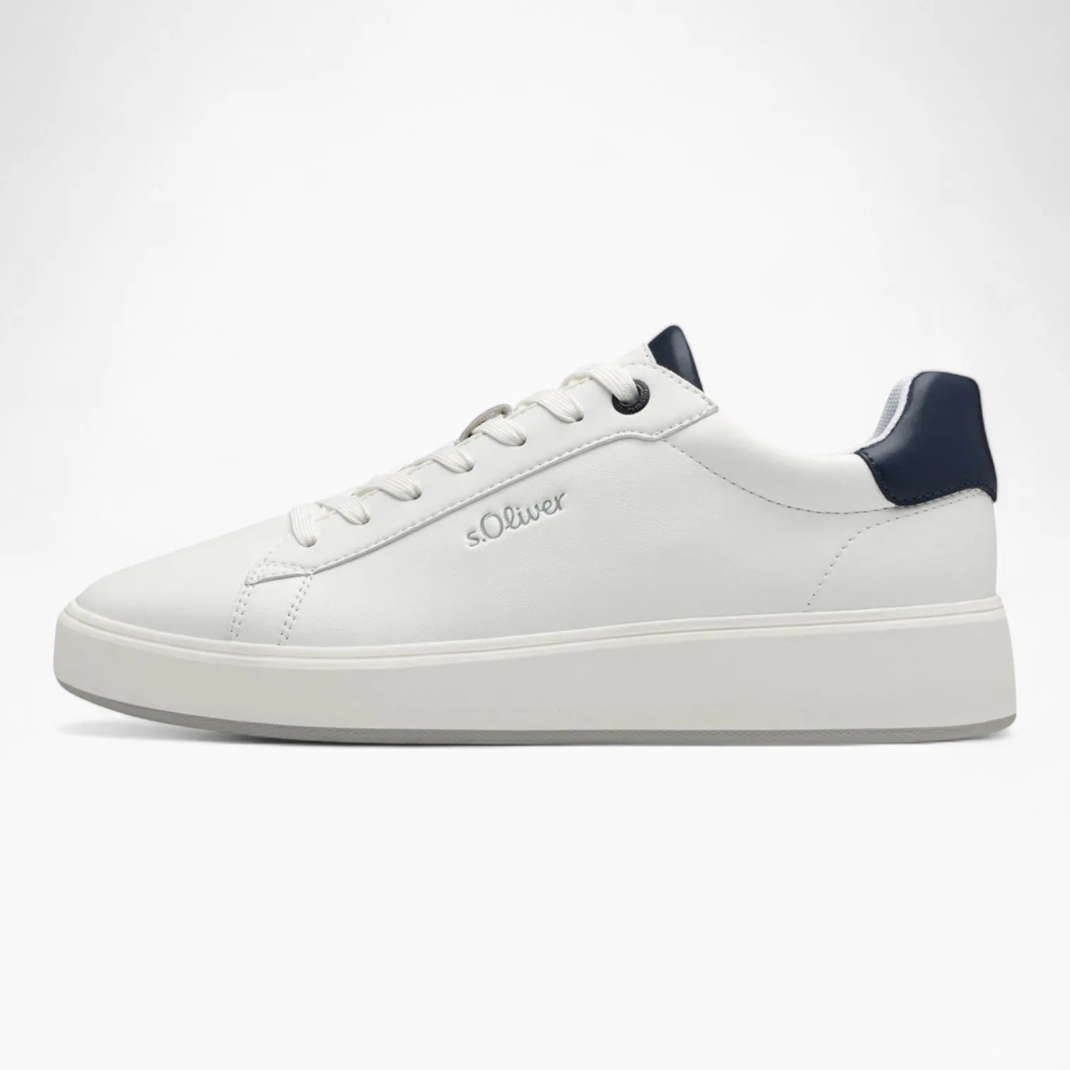 S.Oliver Men's White Trainer with Navy Detail