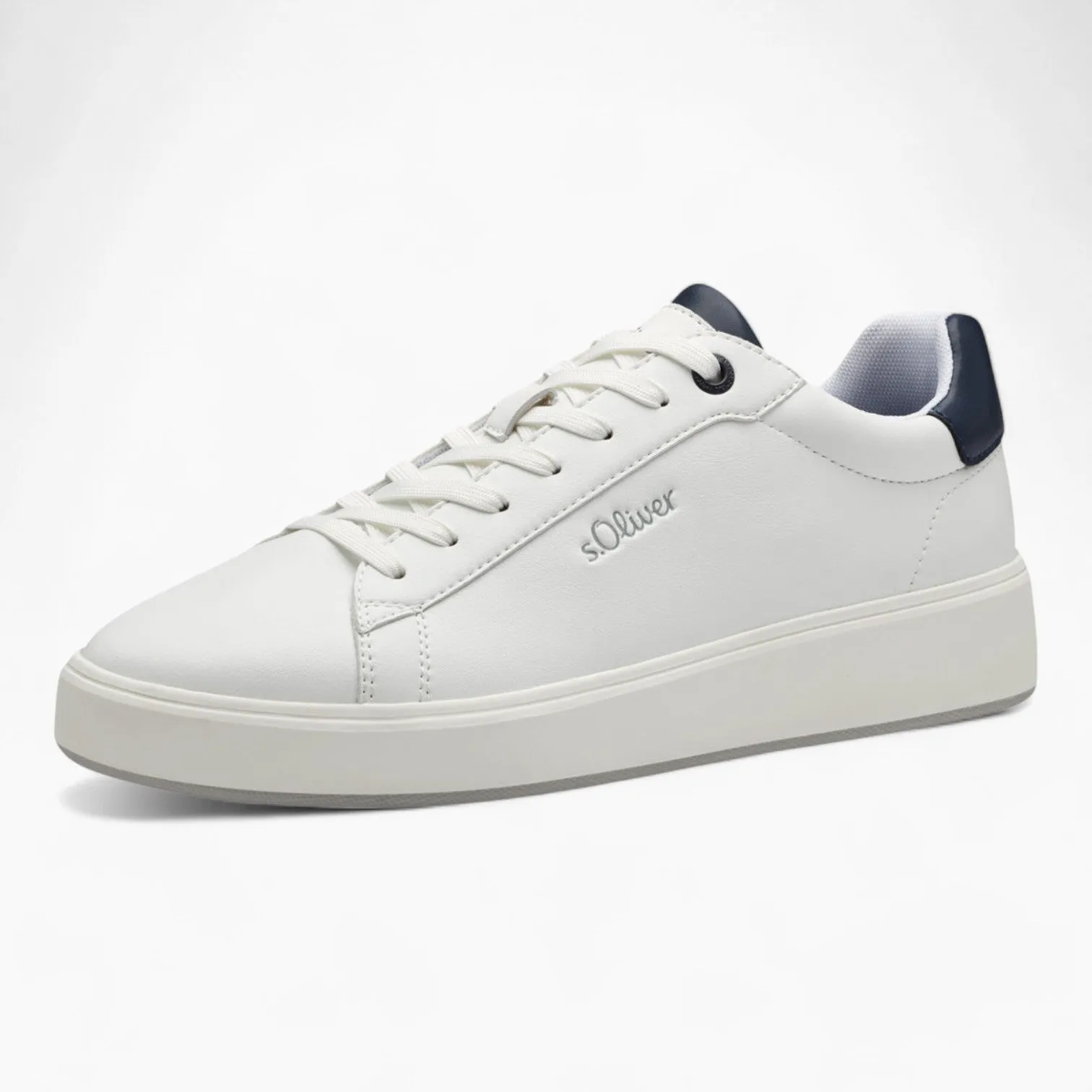 S.Oliver Men's White Trainer with Navy Detail