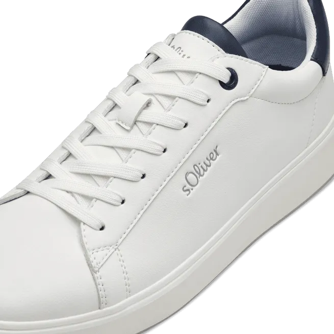 S.Oliver Men's White Trainer with Navy Detail