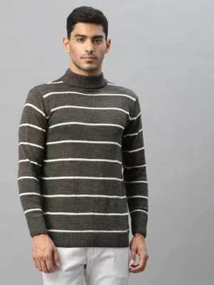 Style Quotient Men Brown & White Striped Pullover