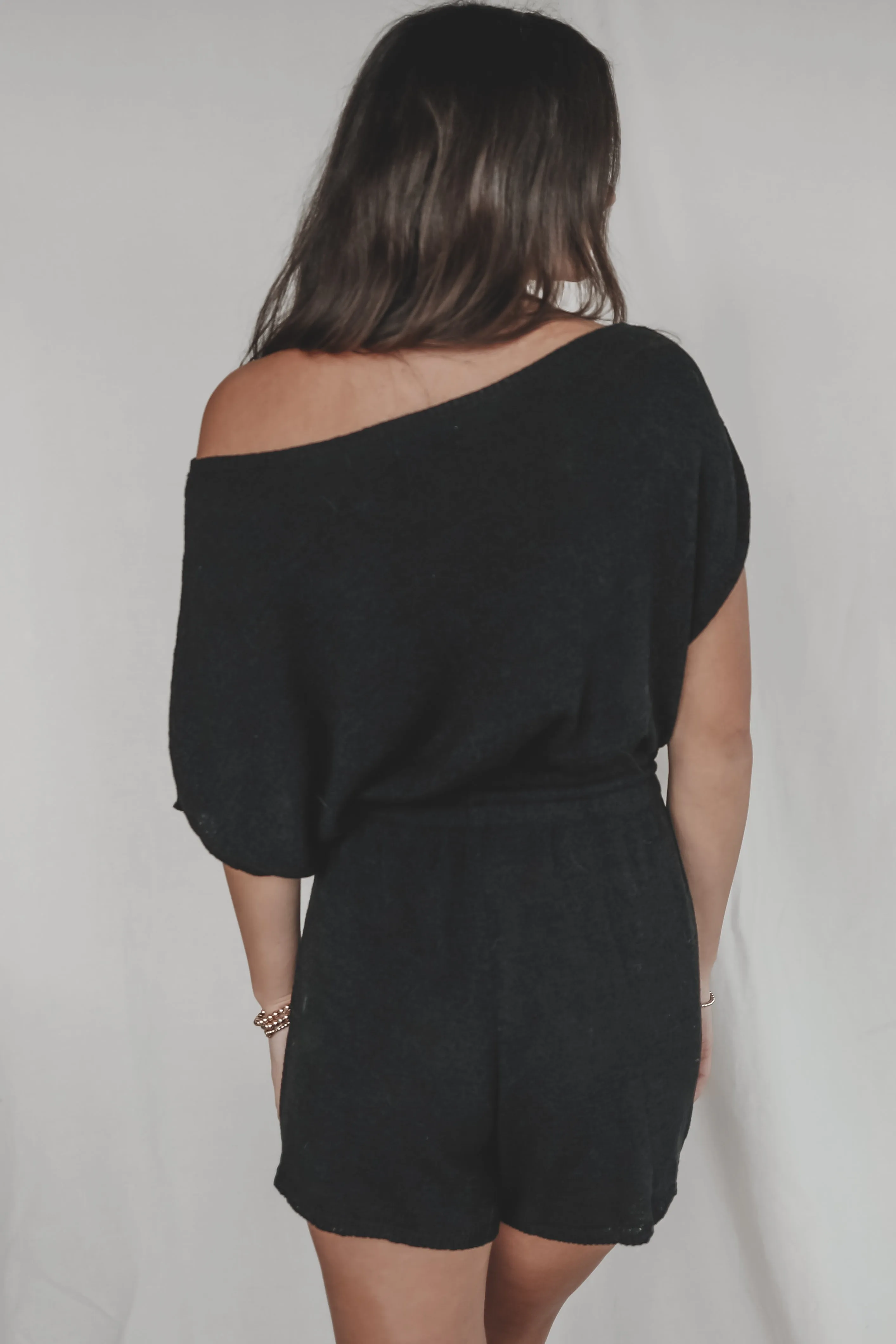 Taking A Day Off Black Knit Short Sleeve Playsuit