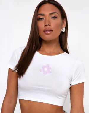 Tindy Top in White with Daisy Lilac Embro