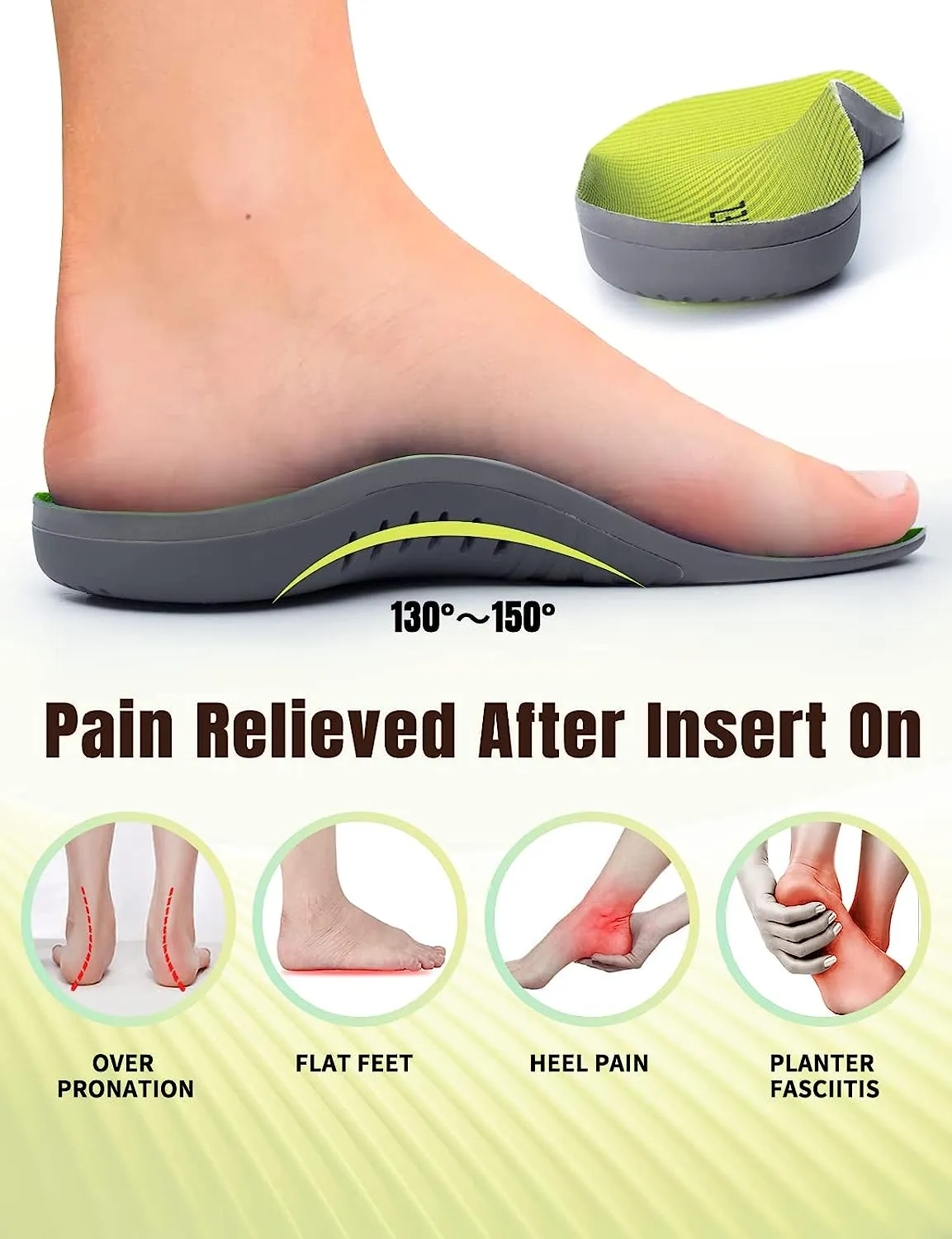 Unisex Plantar Fasciitis Pain Relief Insoles 270G