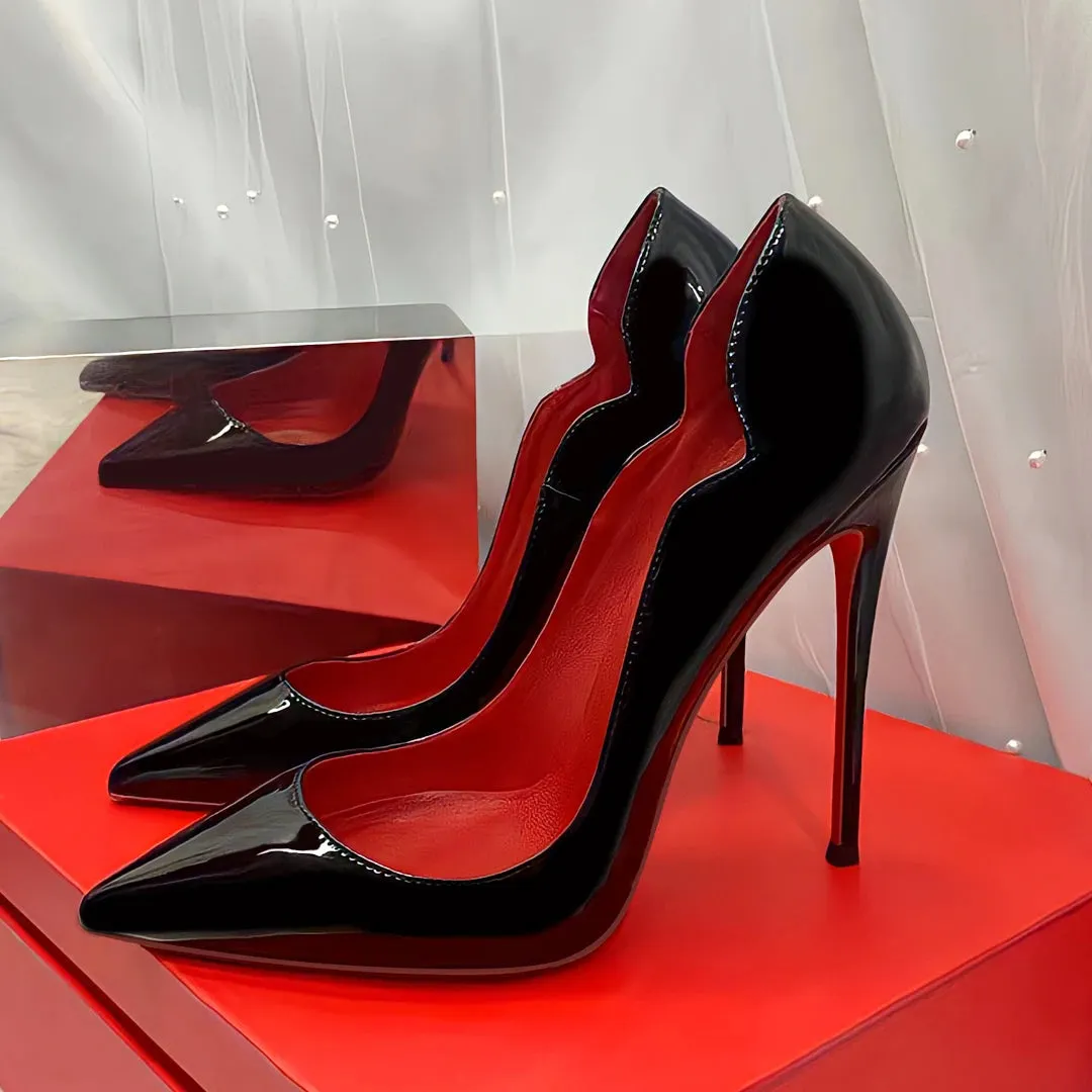 Uniwim 2024 New 12cm Black Extra Thin Heels Red Sole High Heels Super Shallow Mouth Women's Large Professional Single Shoes