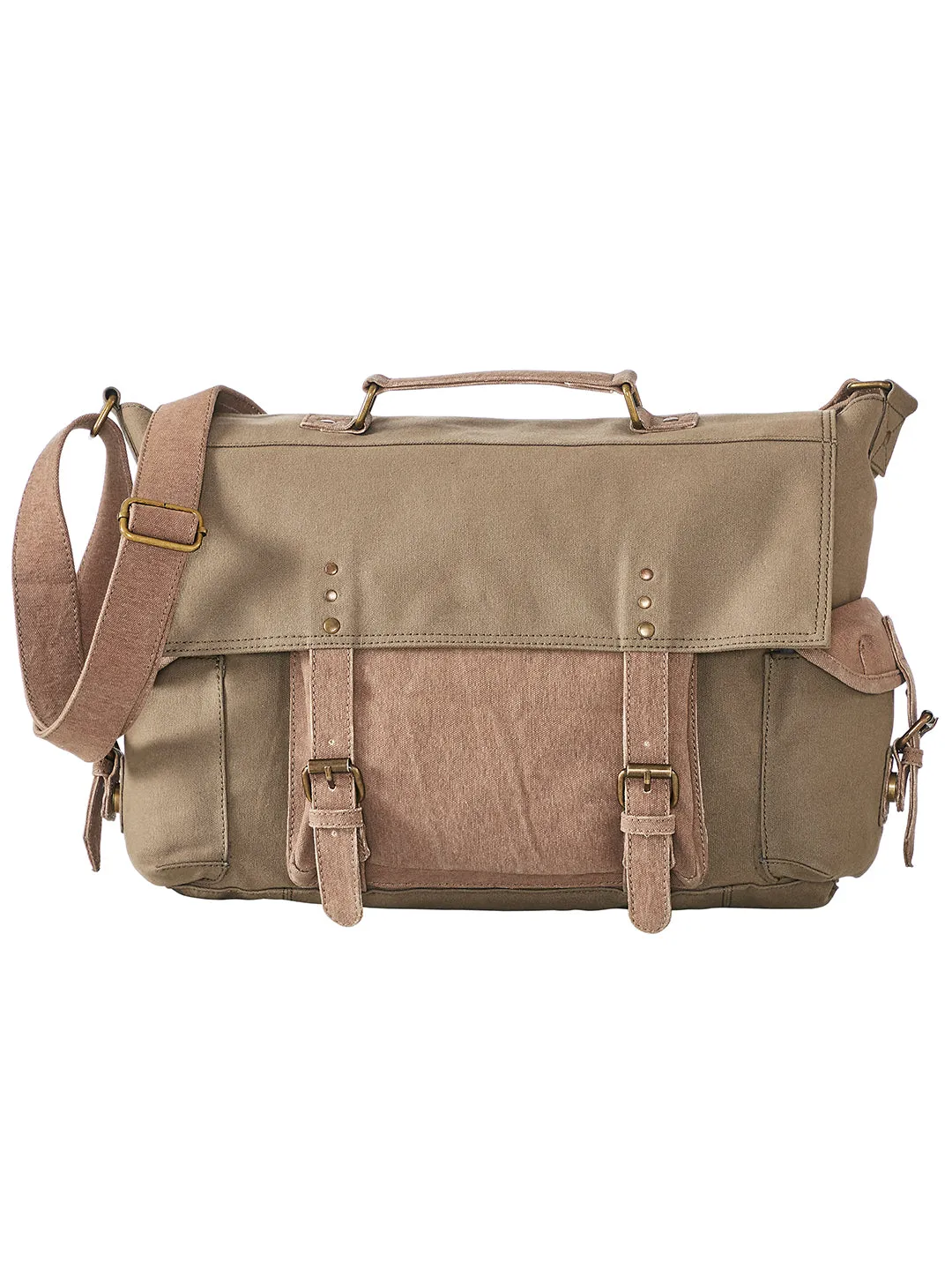 Upcycled Canvas Messenger Crossbody Laptop Bag (Moss) | Suitable for 14 inch Laptop/MacBook/Tablet