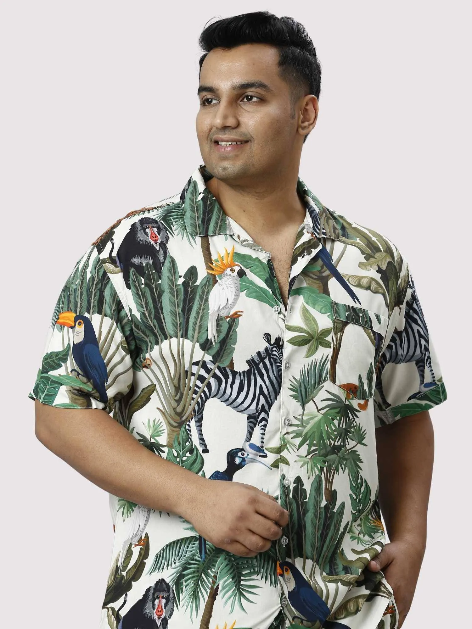 Wild Jungle Digital Printed Half Co-ords Set Men's Plus Size