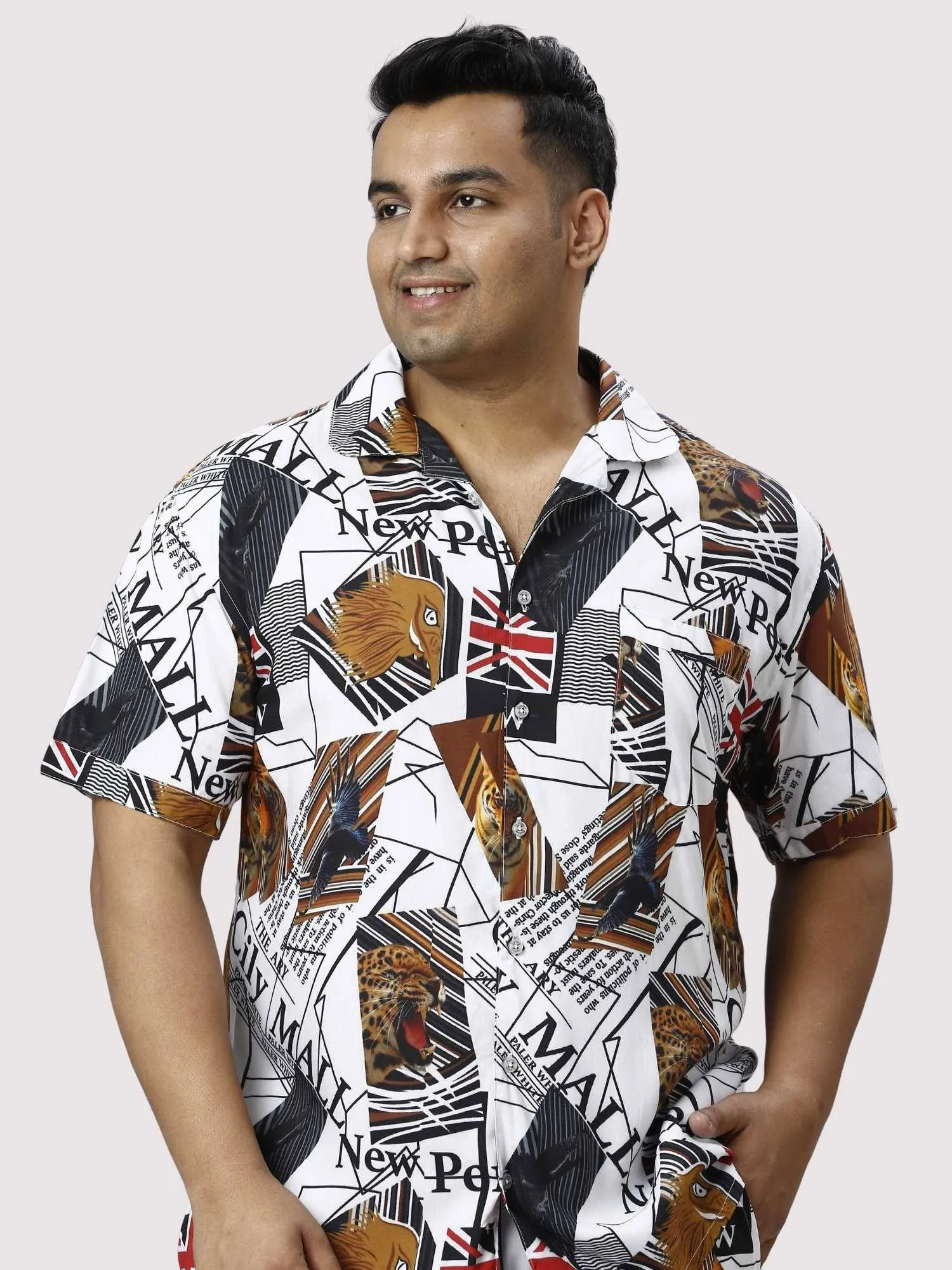 Wild Kingdom Digital Printed Half Co-ords Set Men's Plus Size