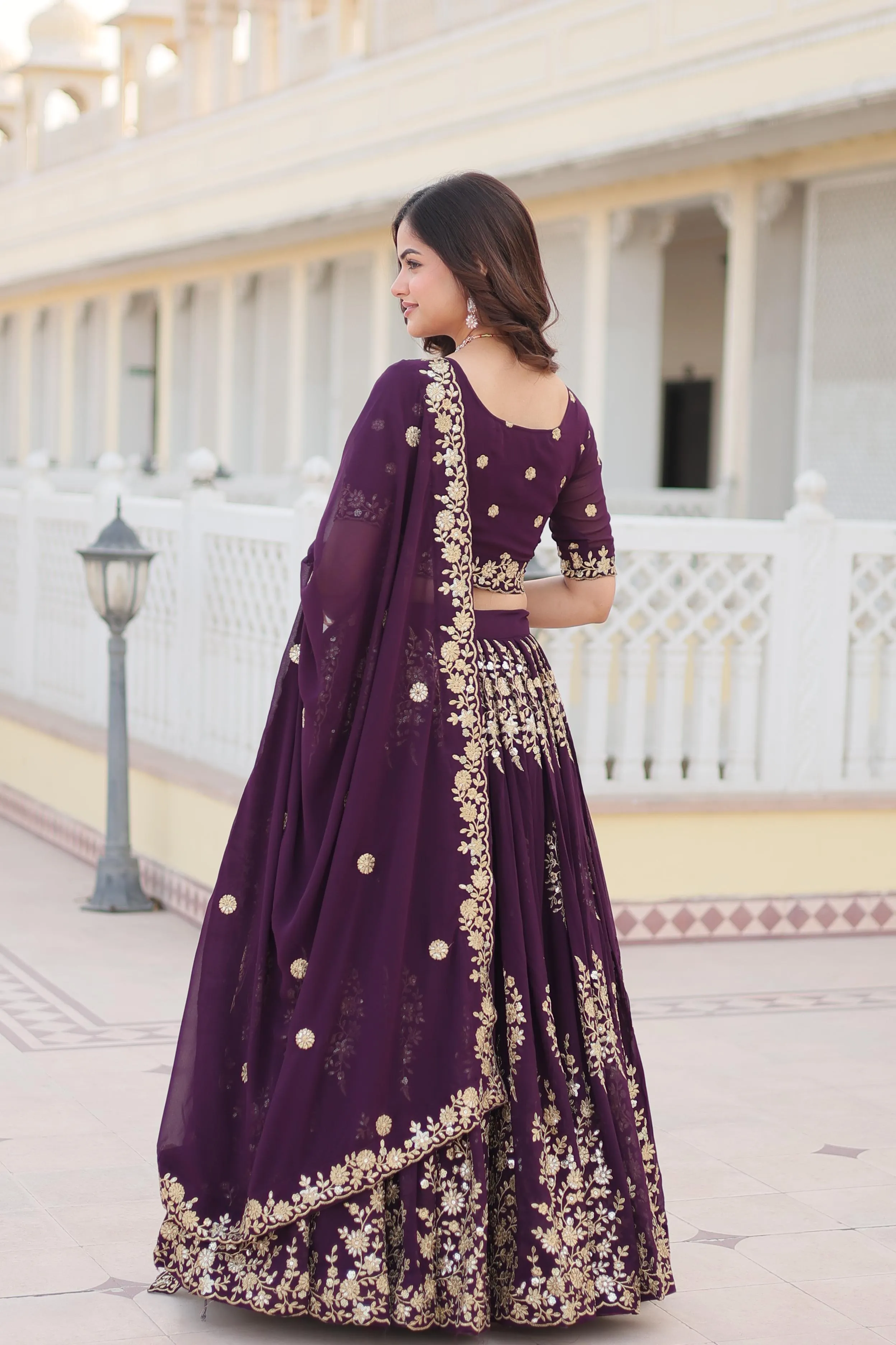 Wine Embroidered Lehenga Set