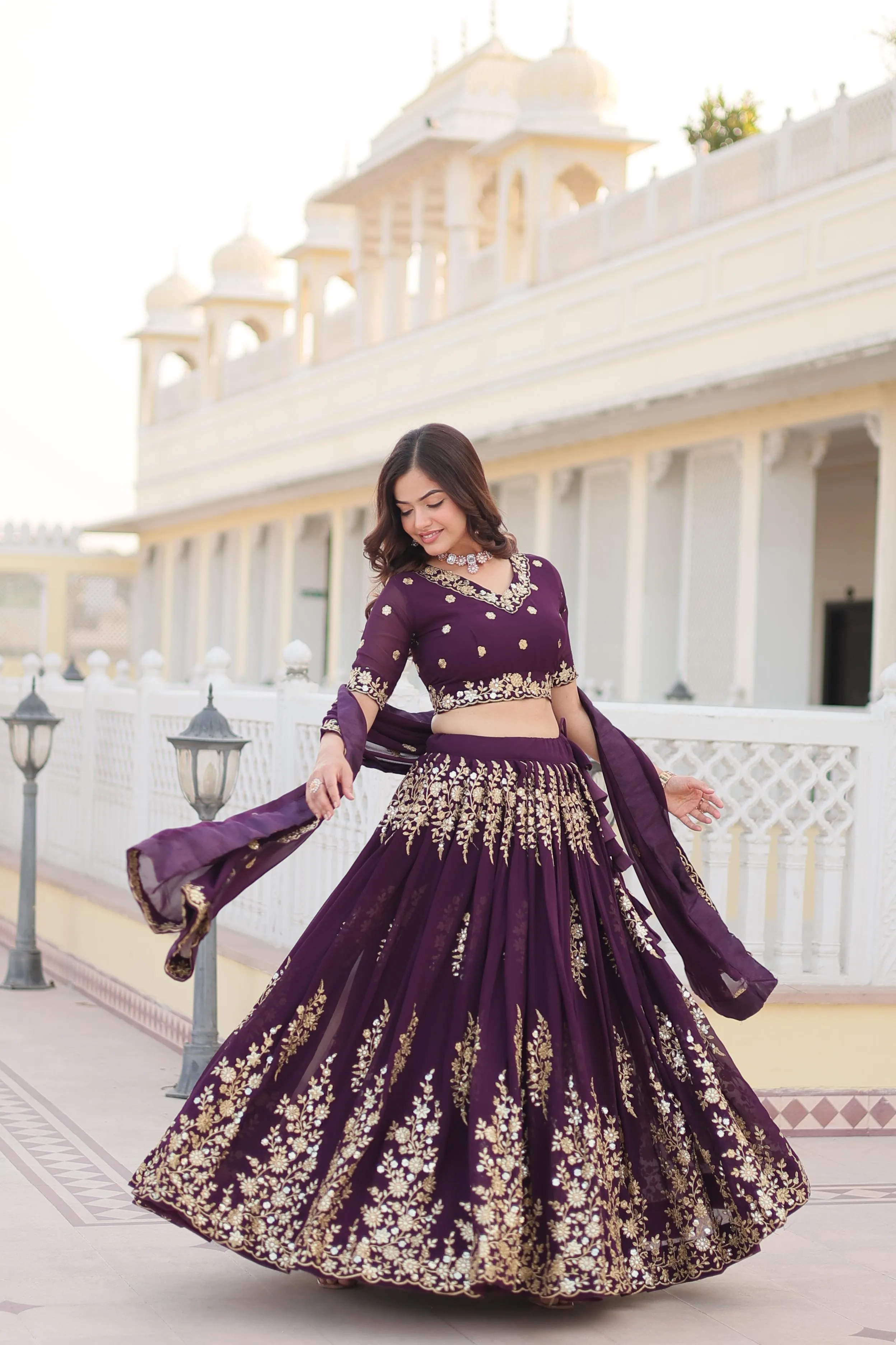 Wine Embroidered Lehenga Set