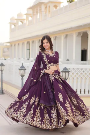 Wine Embroidered Lehenga Set