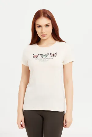 Women Cream La Maison Printed T-Shirt