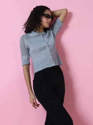 Women Grey Solid Shirt Style Top